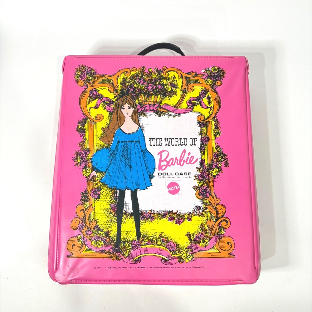 Vintage 1968 Mattel World of Barbie Doll Case Pink Vinyl Storage Trunk No 1002